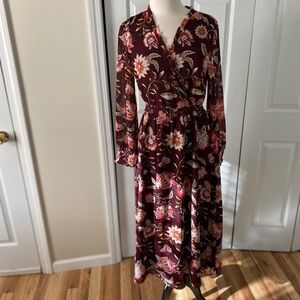 Floral Wrap Dress in Burgundy and Pink